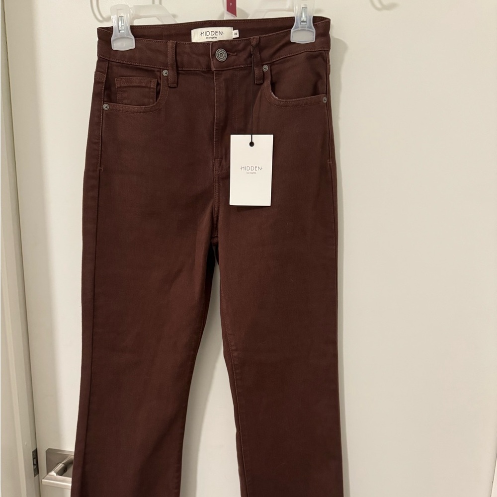 NWT HIDDEN Happi Crop Flare - Brown Jeans with Distressed Bottom - Size 26